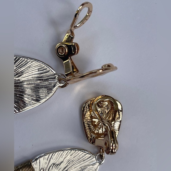 Silver Gold Tone Hammered Earrings wire wrap clip on retro vintage - Picture 4 of 9